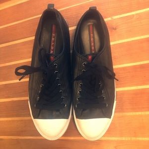 Prada Black Leather Cap-Toe Sneaker